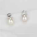 Freshwater Pearl Earring 8-9mm AAA Drop Sterling Silver Double Pearl Earrings